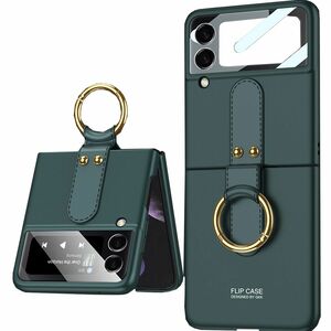 Fr Samsung Galaxy Z Flip3 5G Ring-Halter Kunstleder Hart Cover Handy Tasche Hlle Etuis Grn