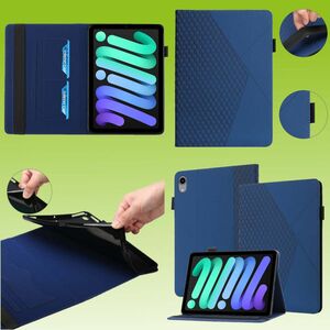 Fr Apple iPad Mini 6 2021 Design Muster Dunkelblau Kunstleder Hlle Cover Tablet Tasche Case Neu