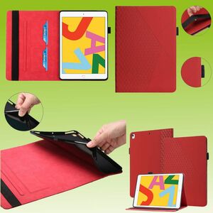 Fr Apple iPad 10.2 Zoll 2019 / 2020 / 2021 7. / 8. 9. Gen Design Muster Rot Kunstleder Hlle Cover Tablet Tasche Case Neu