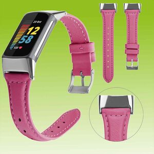 Fr Fitbit Charge 6 / 5 Leder Watch Armband Mnner Gre L Pink