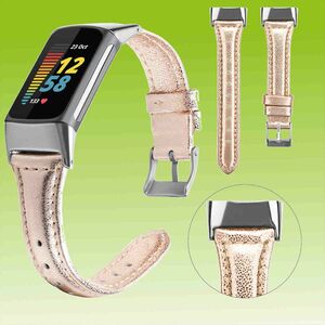 Fr Fitbit Charge 6 / 5 Leder Watch Armband  Mnner Gre L Rose Gold