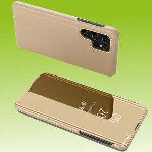 Für Samsung Galaxy S22 Ultra 5G Clear View Spiegel Mirror Smartcover Gold Schutzhülle Cover Etui Tasche Hülle Neu Case Wake UP Funktion