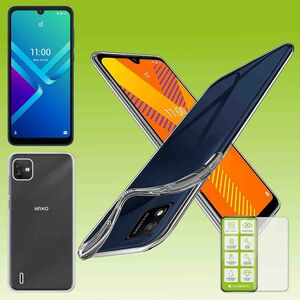 Fr Wiko Y62 Silikoncase TPU Transparent + 0,26 H9 Glas Handy Tasche Hlle Schutz Cover