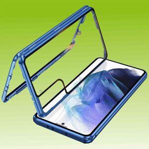 F�r Samsung Galaxy S22 Plus Beidseitiger 360 Grad Magnet / Glas Case H�lle Handy Tasche Bumper Blau