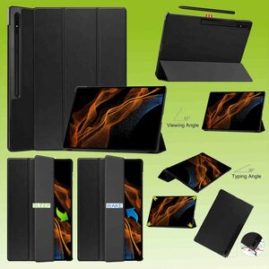 Fr Samsung Galaxy Tab S8 Ultra 3folt Wake UP Smart Cover Schwarz Tablet Tasche Etuis Hlle