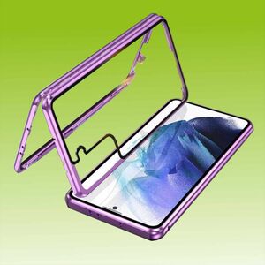 Für Samsung Galaxy S22 Ultra Beidseitiger 360 Grad Magnet / Glas Case Hülle Handy Tasche Bumper Lila