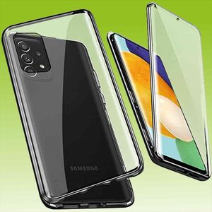 Für Samsung Galaxy A53 5G Beidseitiger 360 Grad Magnet / Glas Case Hülle Handy Tasche Bumper Schwarz
