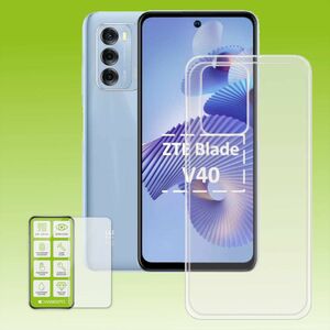 Fr ZTE Blade V40 5G Silikoncase TPU Transparent + 0,26 H9 Glas Handy Tasche Hlle Schutz Cover