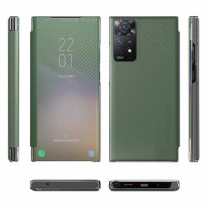 Fr Xiaomi Redmi Note 11 Pro 5G Design Carbon Clear View Smartcover Cover Hlle Case Grn