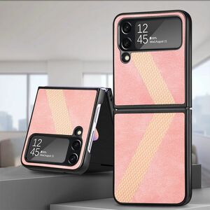Fr Samsung Galaxy Z Flip4 5G Kunstleder / Kunststoff L-Muster Struktur Handy Tasche Hlle Etuis Pink