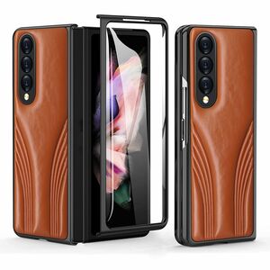 F�r Samsung Galaxy Z Fold4 5G Kunstleder / Gepr�gte Faltung Kunststoff Handy Tasche H�lle Etuis Braun