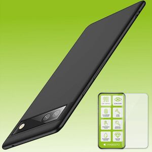 Für Google Pixel 6a Silikoncase TPU Schwarz + 0,26 H9 Glas Handy Tasche Hülle Schutz Cover