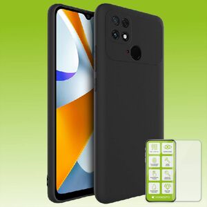 Fr Xiaomi Poco C40 Silikoncase TPU Schwarz + 0,26 H9 Glas Handy Tasche Hlle Schutz Cover