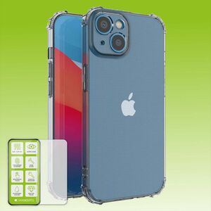 F�r Apple iPhone 14 Schock Silikoncase TPU Transparent + 0,26 H9 Glas Handy Tasche H�lle Schutz Cover