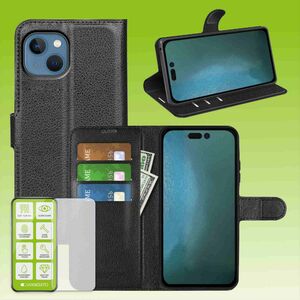 F�r Apple iPhone 14 Produktset Handy Tasche Wallet + H9 Hart Glas Schutz H�lle Case Cover Etuis Neu Zubeh�r Schwarz