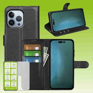 Für Apple iPhone 14 Pro Produktset Handy Tasche Wallet + H9 Hart Glas Schutz Hülle Case Cover Etuis Neu Zubehör Schwarz