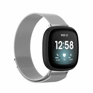 Fr Fitbit Versa 4 + 3 / Sense 1+ 2 Magnet Metall Watch Uhr Ersatz Armband Silber