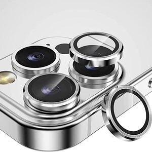 Metal Ring Camera Tempered Glas Film fr Apple iPhone 14 Pro Max / 14 Pro Panzer Zubehr Glas Silber