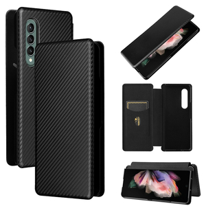 F�r Samsung Galaxy Z Fold4 5G Carbon Kunstleder Handy Tasche H�lle Etuis Schwarz