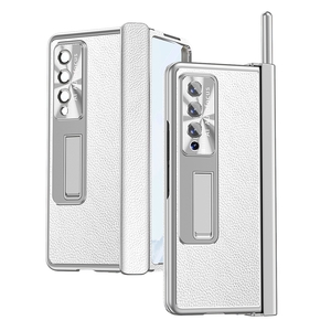 Fr Samsung Galaxy Z Fold4 5G Magnetische Kunststoff / Glas Handy Tasche Hlle Etuis Silber + Stift