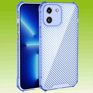 Für Samsung Galaxy A03 Schock Carbon TPU Silikon Etuis Handy Hülle Tasche Blau