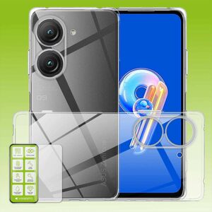 Fr ASUS Zenfone 9 Silikoncase TPU Transparent + 0,26 H9 Glas Handy Tasche Hlle Schutz Cover
