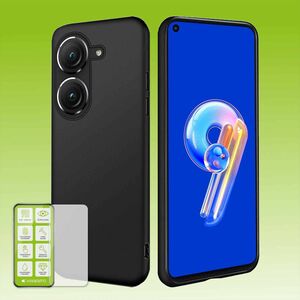 F�r ASUS Zenfone 10 / 9 Silikoncase TPU Schwarz + 0,26 H9 Glas Handy Tasche H�lle Schutz Cover