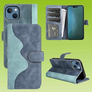 Fr Apple iPhone 14 Design Handy Tasche Wallet Premium Blau Schutz Hlle Case Cover Etuis Neu Zubehr