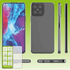 F�r Honor X8 Silikoncase TPU Transparent + 0,26 H9 Glas Handy Tasche H�lle Schutz Cover