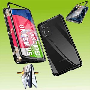 Für Samsung Galaxy A23 5G Beidseitiger 360 Grad Magnet Glas Hülle Handy Tasche Bumper Schwarz