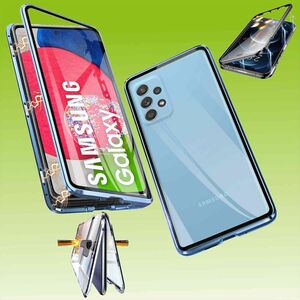 Für Samsung Galaxy A23 5G Beidseitiger 360 Grad Magnet Glas Hülle Handy Tasche Bumper Blau