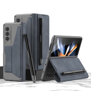 F�r Samsung Galaxy Z Fold4 5G Armor Flip Kunstleder Handy Tasche H�lle Etuis Grau