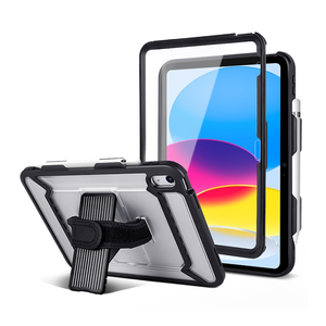 Fr Apple iPad 10.9 2022 10 Gen. aufstellbare Outdoor Hybrid Transparent / Schwarz Tablet Tasche Etuis