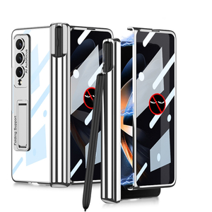 Fr Samsung Galaxy Z Fold4 5G Magnetische Aluminium / Glas PRIVACY Handy Tasche Hlle Etuis Silber + Stift Halterung