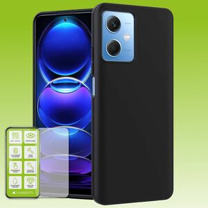 Fr Xiaomi Poco X5 5G / Xiaomi Redmi Note 12 5G Silikoncase TPU Schwarz + 0,26 H9 Glas Handy Tasche Hlle Schutz Cover