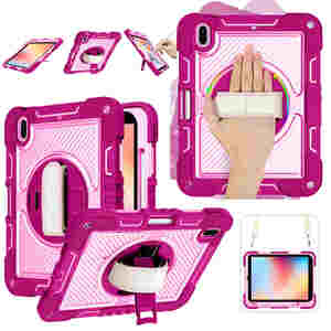 F�r Apple iPad 11. Gen A16 2025 / 10.9 2022 aufstellbare Outdoor Hybrid Pink / Rosa 360 Grad mit Halte-Schlaufe Tasche