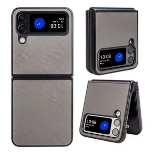 Fr Samsung Galaxy Z Flip4 5G Design Cross Texture Cover Handy Tasche Hlle Etuis Muster Grau