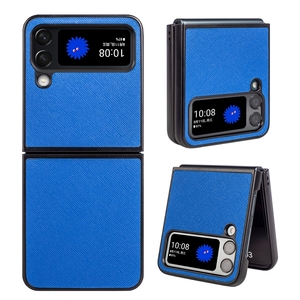 F�r Samsung Galaxy Z Flip4 5G Design Cross Texture Cover Handy Tasche H�lle Etuis Muster Blau