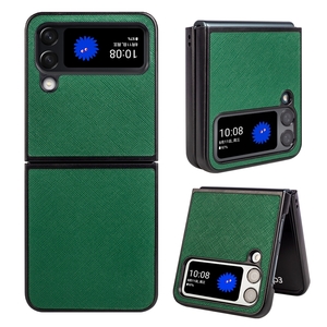 Fr Samsung Galaxy Z Flip4 5G Design Cross Texture Cover Handy Tasche Hlle Etuis Muster Grn