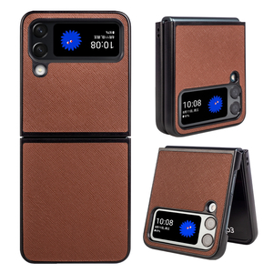 Fr Samsung Galaxy Z Flip4 5G Design Cross Texture Cover Handy Tasche Hlle Etuis Muster Braun