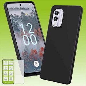 Fr Nokia X30 Silikoncase TPU Schwarz + 0,26 H9 Glas Handy Tasche Hlle Schutz Cover