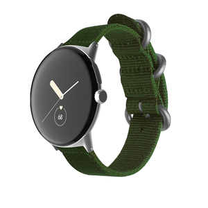 Fr Google Pixel Watch 1 + 2 Gewebtes Nylon Armband Army Grn / Silber