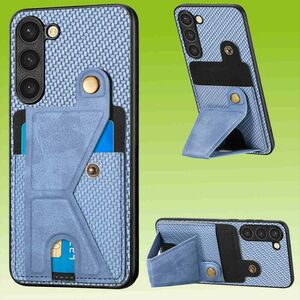 Fr Samsung Galaxy S23 TPU Schutz Blau Carbon / Karten Flip Hlle Handy Tasche Cover Etui Zubehr Neu