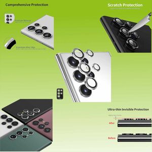 F�r Samsung Galaxy S23 Ultra Aluminium Ring Kamera + H9 Tempered Hart Glas Film Silber