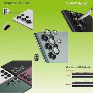 Fr Samsung Galaxy S23 Ultra Aluminium Ring Kamera + H9 Tempered Hart Glas Film Grn
