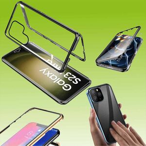 Für Samsung Galaxy S23 Ultra Beidseitiger 360 Grad Magnet Glas Hülle Handy Tasche Bumper Schwarz