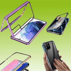 F�r Samsung Galaxy S23 Plus Beidseitiger 360 Grad Magnet Glas H�lle Handy Tasche Bumper Lila