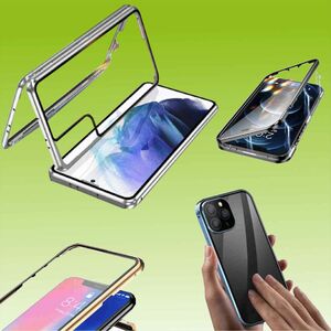 Für Samsung Galaxy S23 Plus Beidseitiger 360 Grad Magnet Glas Hülle Handy Tasche Bumper Silber