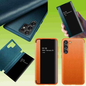 Fr Samsung Galaxy S23 Plus 5G View Mirror Smartcover Orange Schutzhlle Cover Etuis Tasche Hlle Neu Case Wake UP Funktion