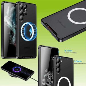 Für Samsung Galaxy S23 Ultra Handy Tasche Magnetische Magsafe Metall Design Schwarz Cover Case Hülle